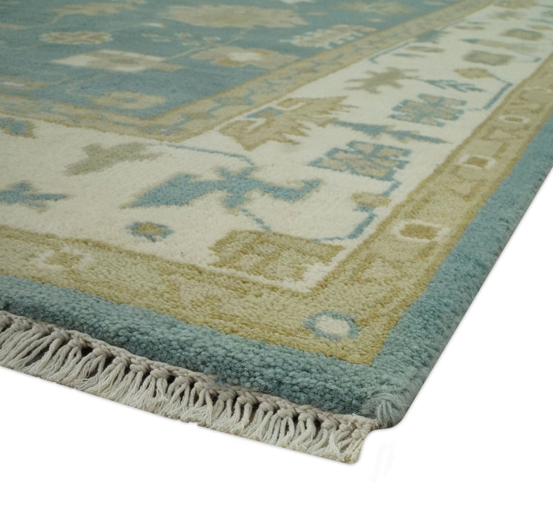 Teal, Ivory and Olive 6x9 Hand Knotted Traditional Floral wool rug - The Rug Decor