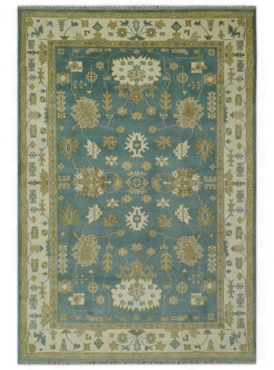 Teal, Ivory and Olive 6x9 Hand Knotted Traditional Floral wool rug - The Rug Decor