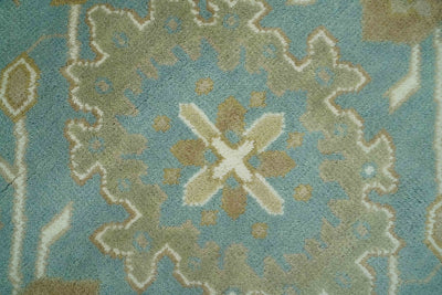 Teal, Ivory and Olive 6x9 Hand Knotted Traditional Oriental Oushak wool rug - The Rug Decor