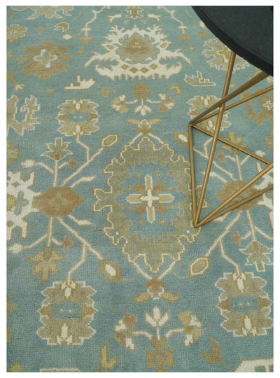 Teal, Ivory and Olive 6x9 Hand Knotted Traditional Oriental Oushak wool rug - The Rug Decor