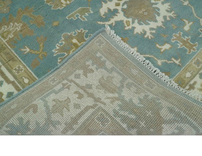 Teal, Ivory and Olive 6x9 Hand Knotted Traditional Oriental Oushak wool rug - The Rug Decor