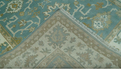 Teal, Ivory and Olive Hand Knotted 6x9 Traditional Oriental Oushak wool rug - The Rug Decor