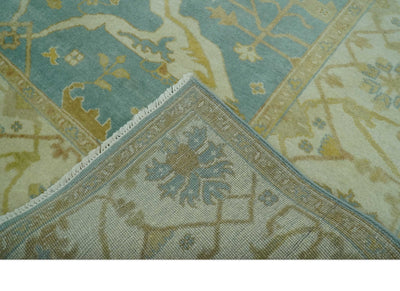 Teal, Olive and Beige Hand Knotted 8x10 Traditional Oriental Oushak wool area rug - The Rug Decor