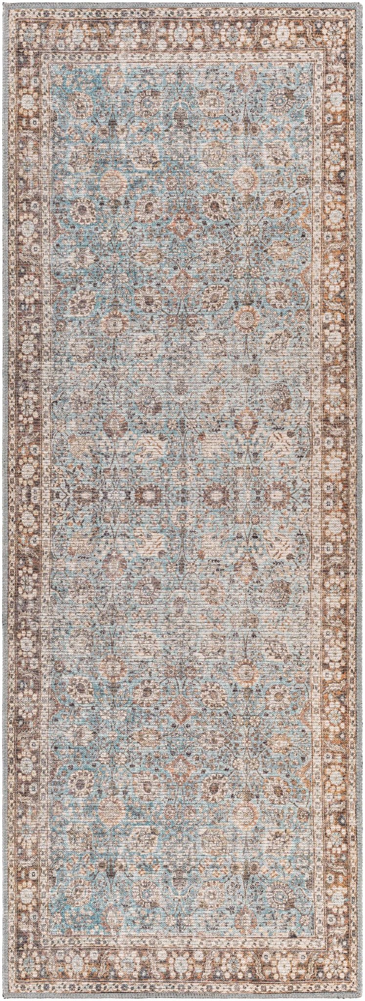 Teal, Rust and Peach Antique Vintage Style Washable Area Rug - The Rug Decor