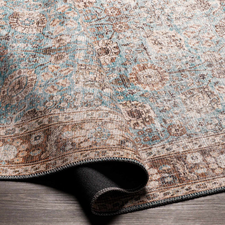 Teal, Rust and Peach Antique Vintage Style Washable Area Rug - The Rug Decor