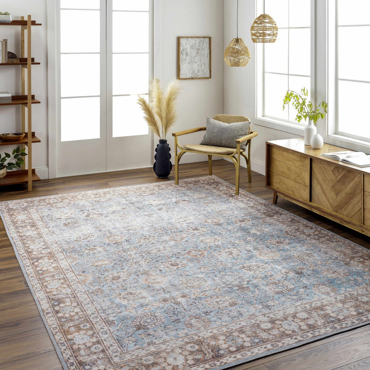 Teal, Rust and Peach Antique Vintage Style Washable Area Rug - The Rug Decor
