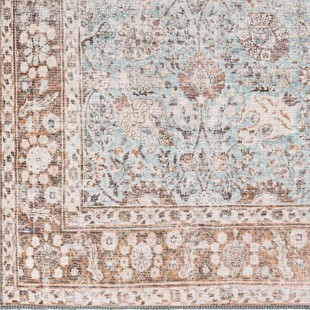 Teal, Rust and Peach Antique Vintage Style Washable Area Rug - The Rug Decor