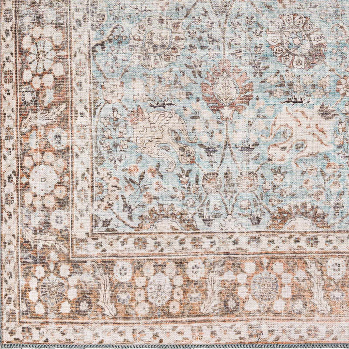 Teal, Rust and Peach Antique Vintage Style Washable Area Rug - The Rug Decor
