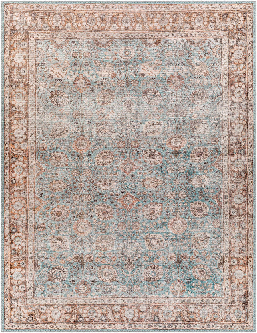 Teal, Rust and Peach Antique Vintage Style Washable Area Rug - The Rug Decor
