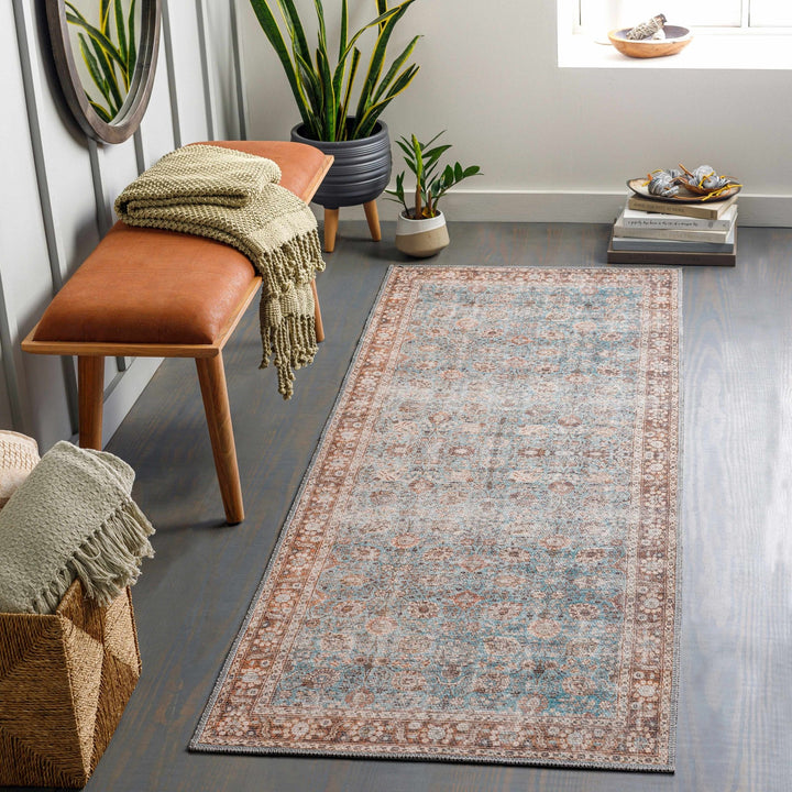 Teal, Rust and Peach Antique Vintage Style Washable Area Rug - The Rug Decor