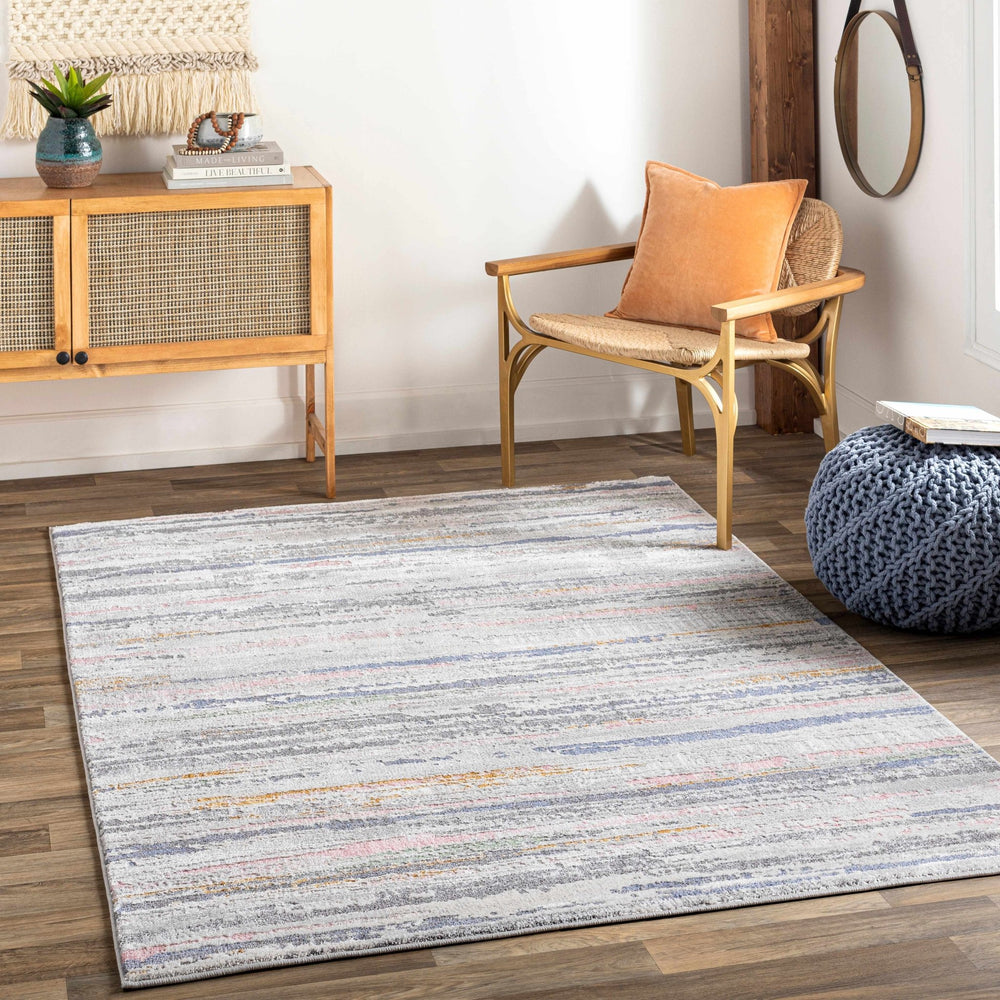 Tekirova Contemporary Abstract Gray And Blue Area Carpet - The Rug Decor