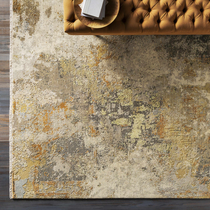 Telogia Modern Abstract Beige Hand Knotted Wool Area Rug