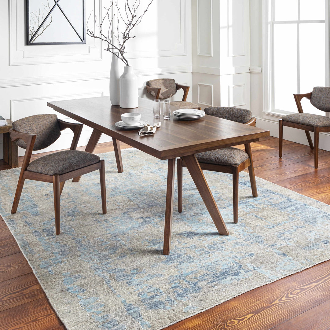 Temora Contemporary Abstract Blue And Gray Hand Knotted Area Rug - The Rug Decor
