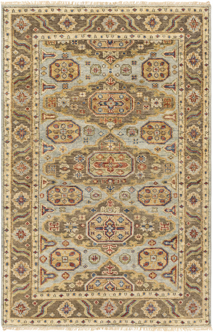 Temvik Brown And Blue Traditional Tribal Design Hand Knotted Area Rug