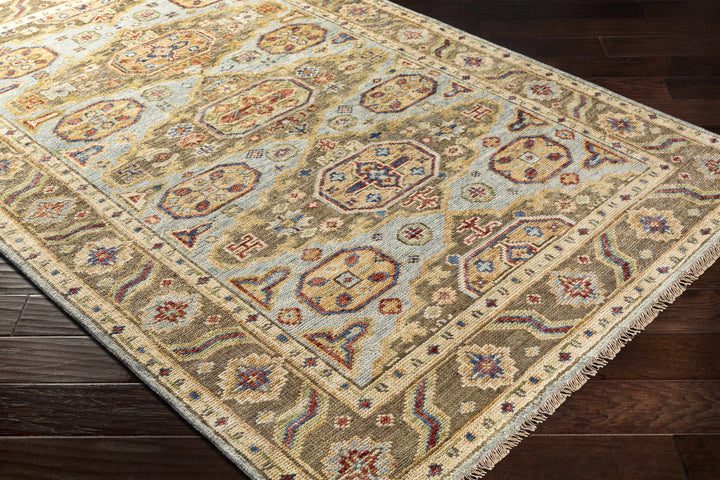 Temvik Brown And Blue Traditional Tribal Design Hand Knotted Area Rug