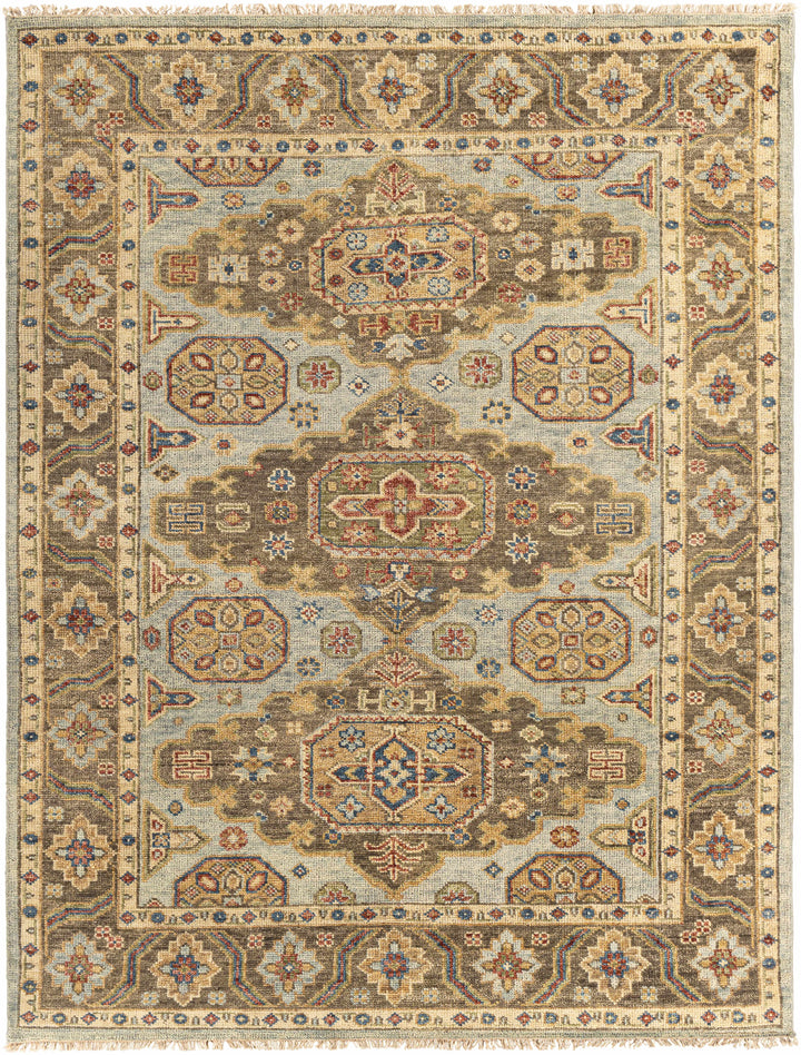 Temvik Brown And Blue Traditional Tribal Design Hand Knotted Area Rug