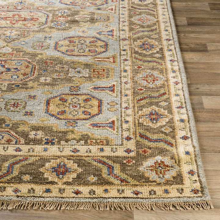 Temvik Brown And Blue Traditional Tribal Design Hand Knotted Area Rug