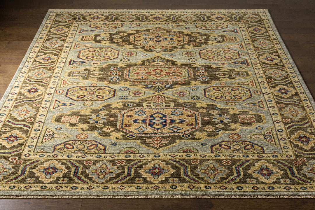 Temvik Brown And Blue Traditional Tribal Design Hand Knotted Area Rug
