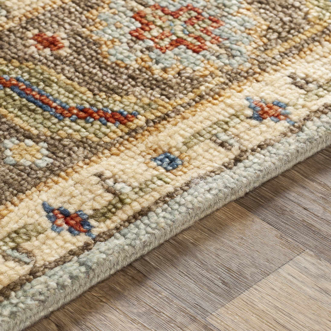 Temvik Brown And Blue Traditional Tribal Design Hand Knotted Area Rug