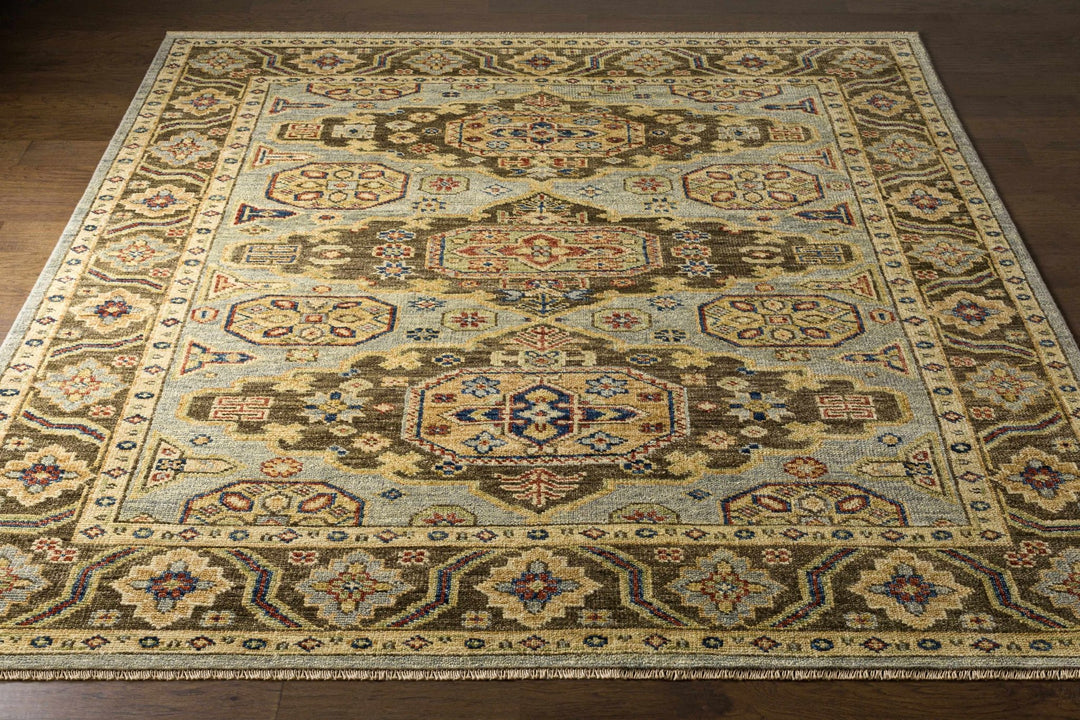 Temvik Brown And Blue Traditional Tribal Design Hand Knotted Area Rug - The Rug Decor