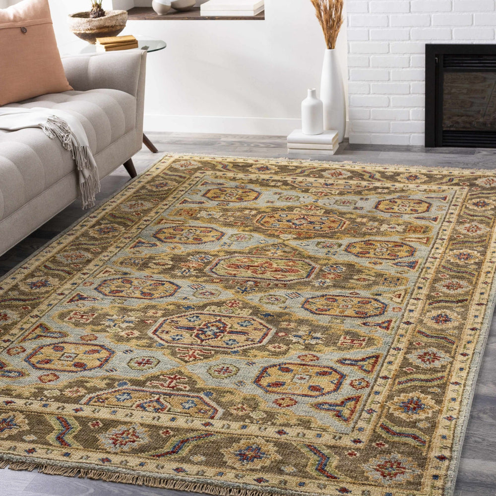 Temvik Brown And Blue Traditional Tribal Design Hand Knotted Area Rug - The Rug Decor