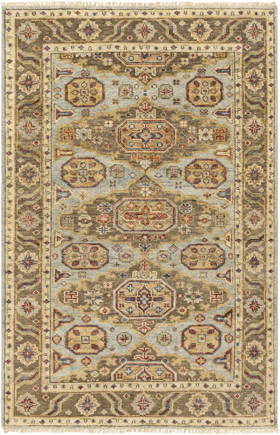 Temvik Brown And Blue Traditional Tribal Design Hand Knotted Area Rug - The Rug Decor
