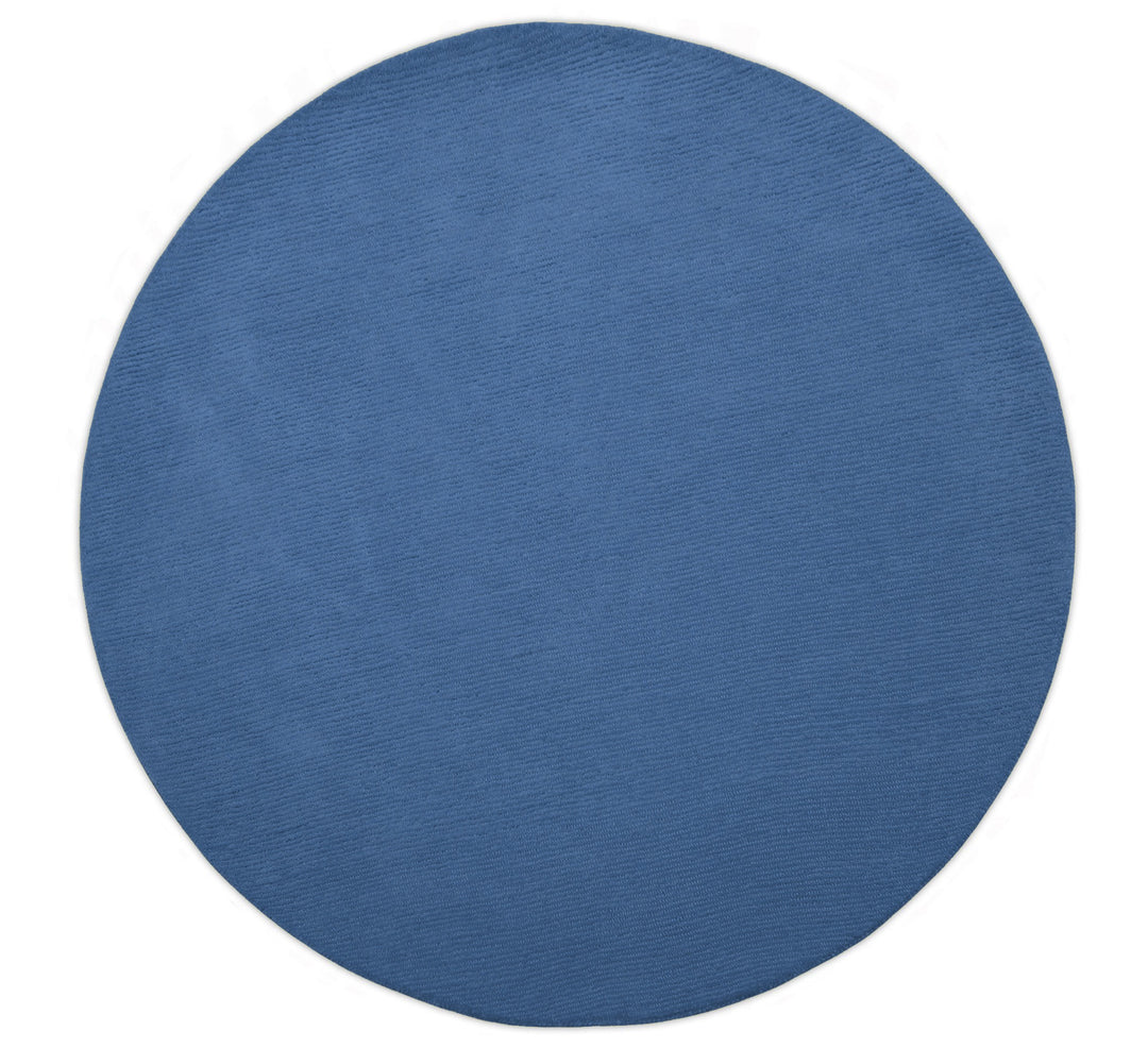 Custom Made Modern Solid Design Blue Round Hand Tufted Wool Rug