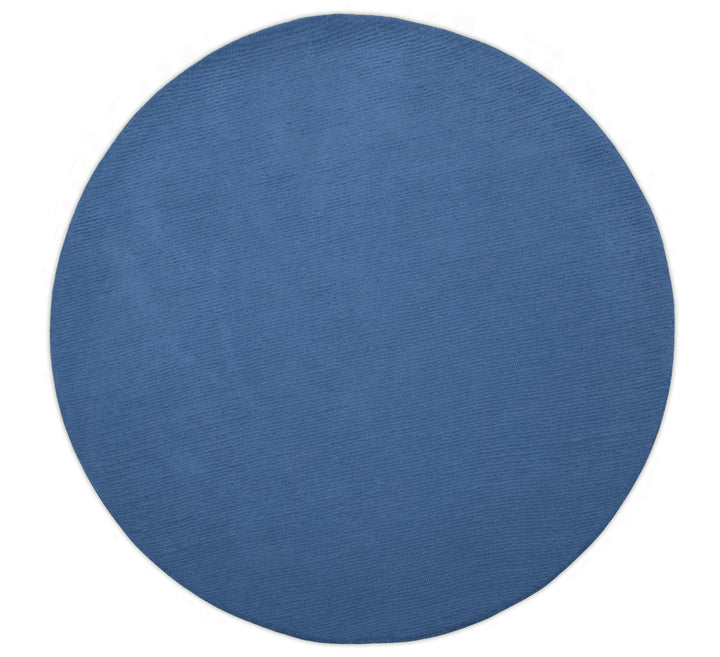 Custom Made Modern Solid Design Blue Round Hand Tufted Wool Rug