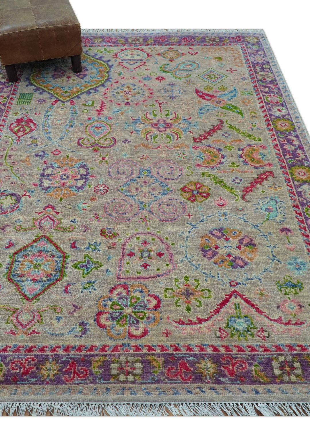 Terra Custom Made Traditional Tribal Design Beige And Pink Hand Knotted Wool Rug - The Rug Decor