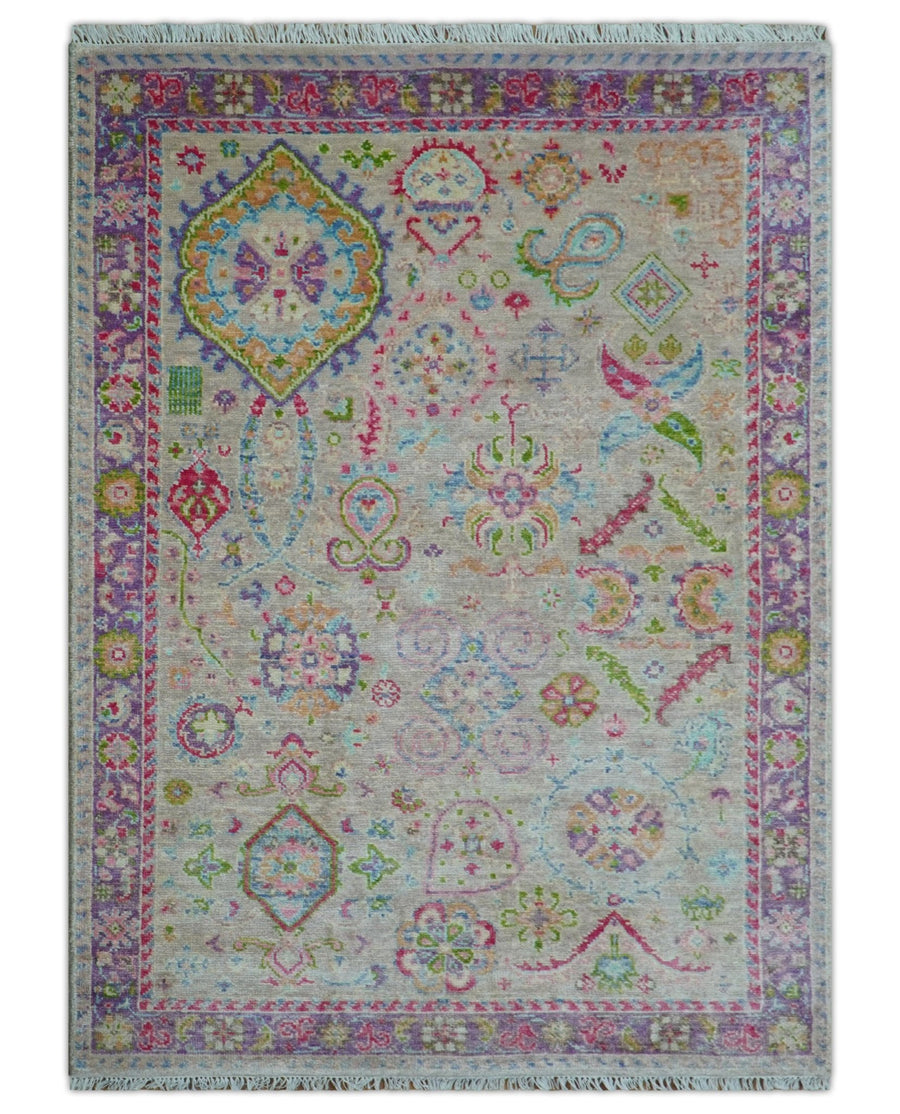 Terra Custom Made Traditional Tribal Design Beige And Pink Hand Knotted Wool Rug - The Rug Decor