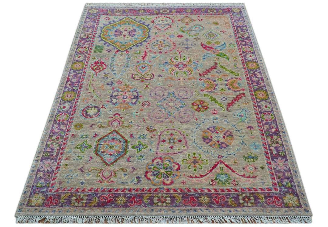 Terra Custom Made Traditional Tribal Design Beige And Pink Hand Knotted Wool Rug - The Rug Decor