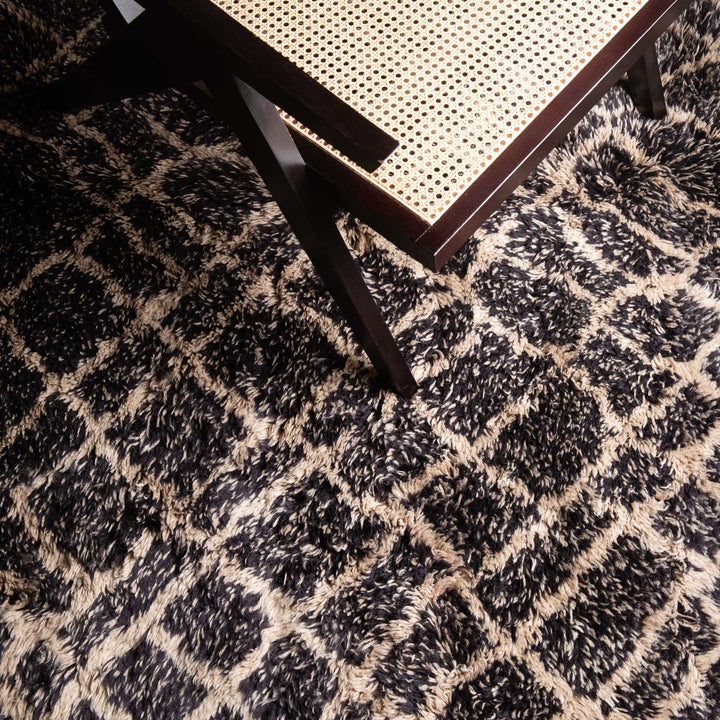 Terrain Black And Beige Moroccan Hand Knotted Wool 8x10 Rug - The Rug Decor