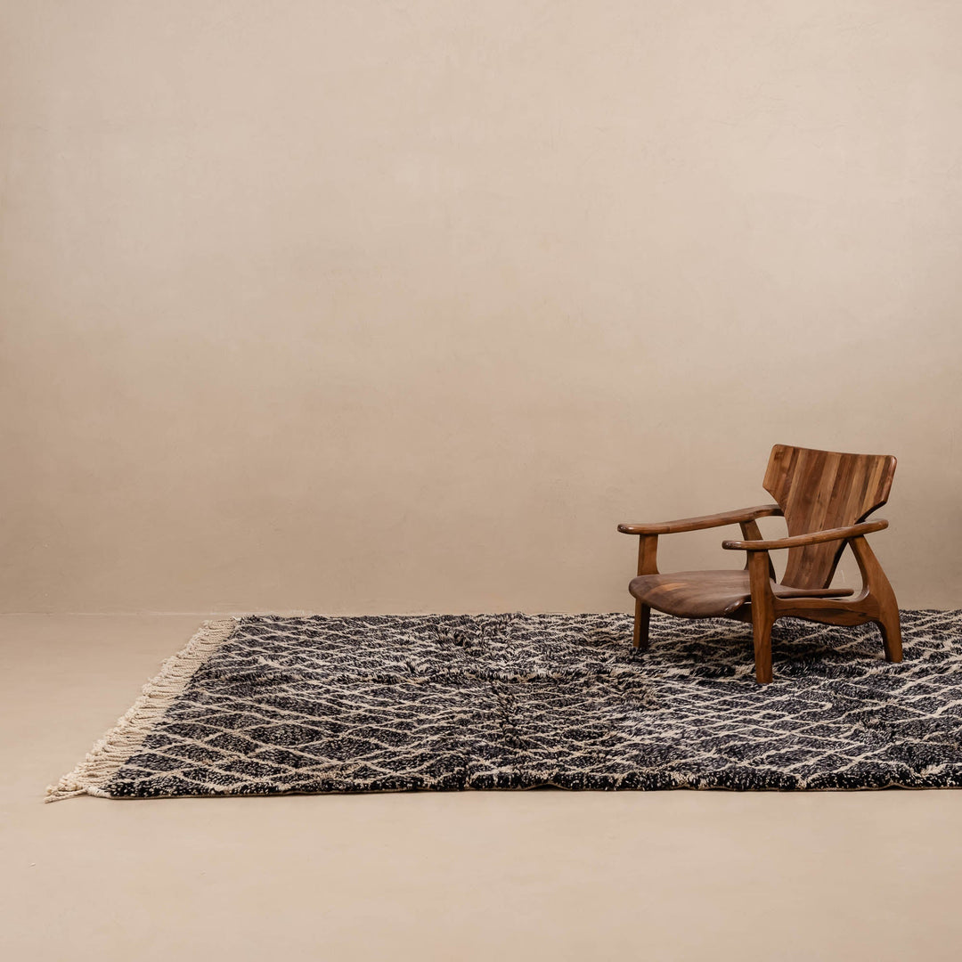 Terrain Black And Beige Moroccan Hand Knotted Wool 8x10 Rug - The Rug Decor