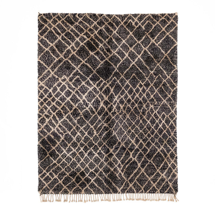 Terrain Black And Beige Moroccan Hand Knotted Wool 8x10 Rug - The Rug Decor