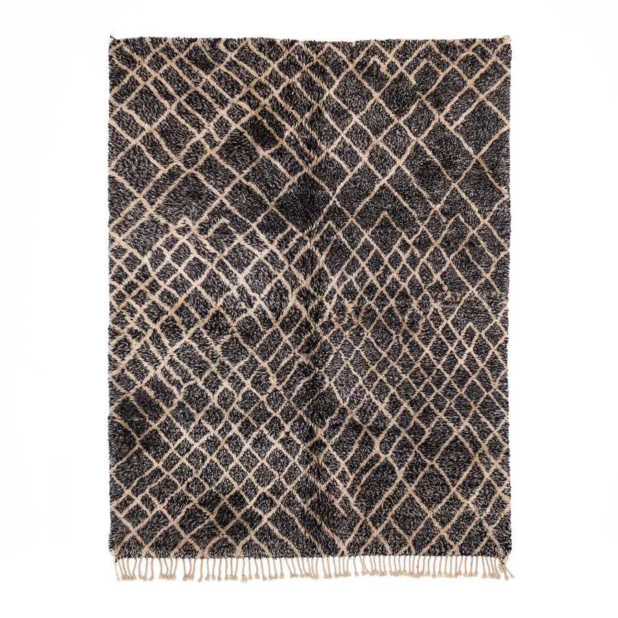 Terrain Black And Beige Moroccan Hand Knotted Wool 8x10 Rug - The Rug Decor