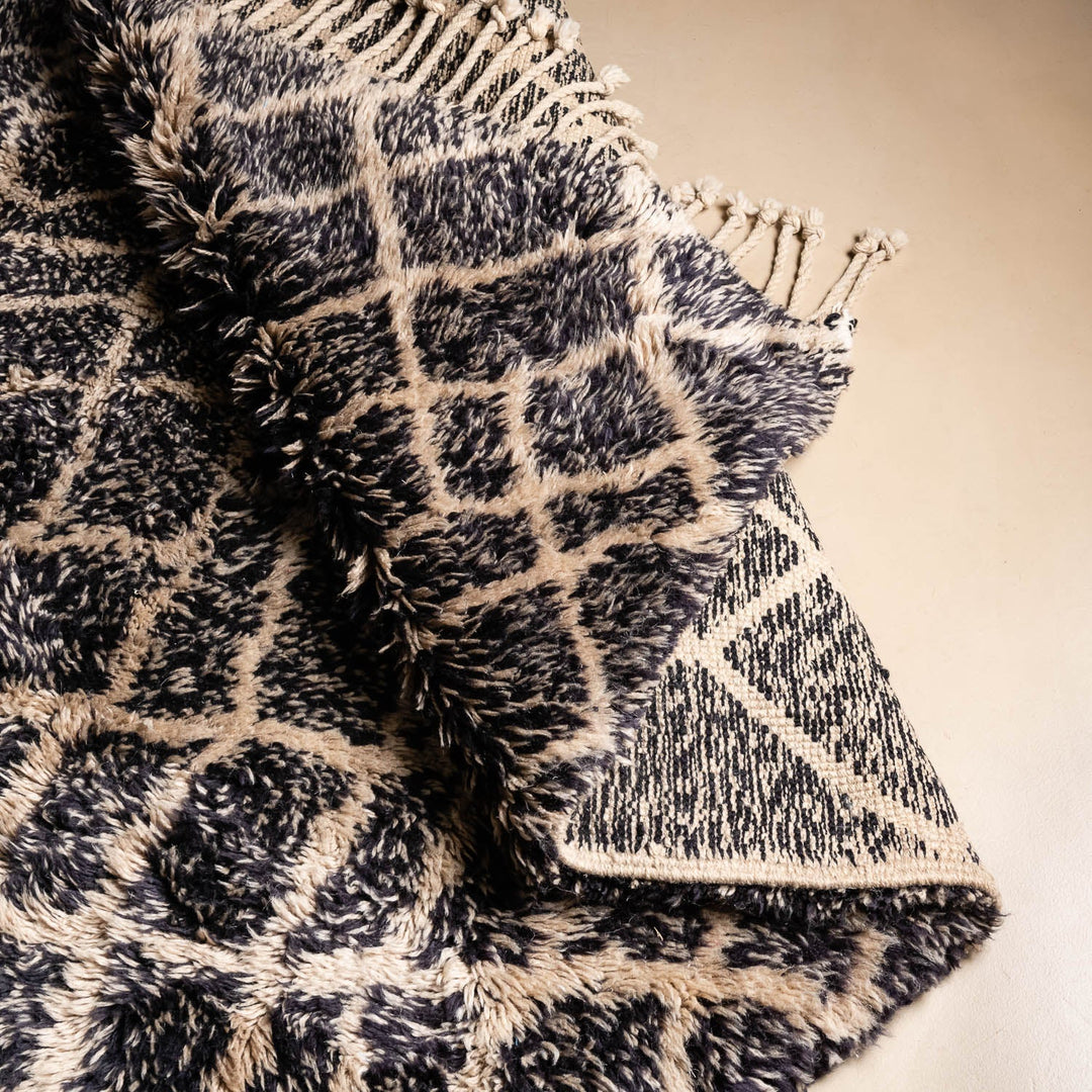 Terrain Black And Beige Moroccan Hand Knotted Wool 8x10 Rug - The Rug Decor