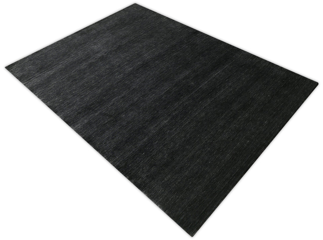 Terrain Hand Loomed Modern Charcoal Solid Design Wool Area Rug - The Rug Decor