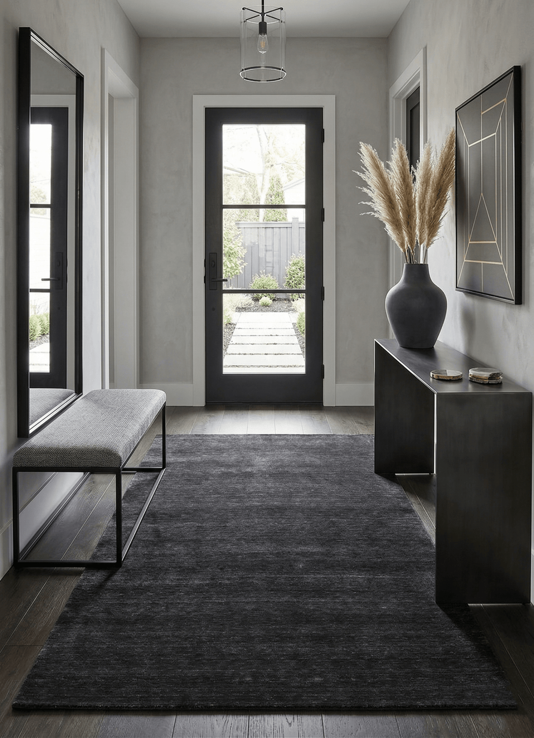 Terrain Hand Loomed Modern Charcoal Solid Design Wool Area Rug - The Rug Decor