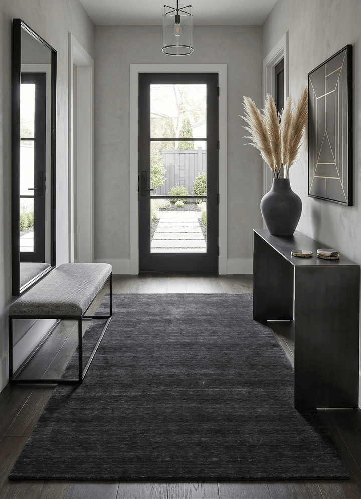 Terrain Hand Loomed Modern Charcoal Solid Design Wool Area Rug - The Rug Decor