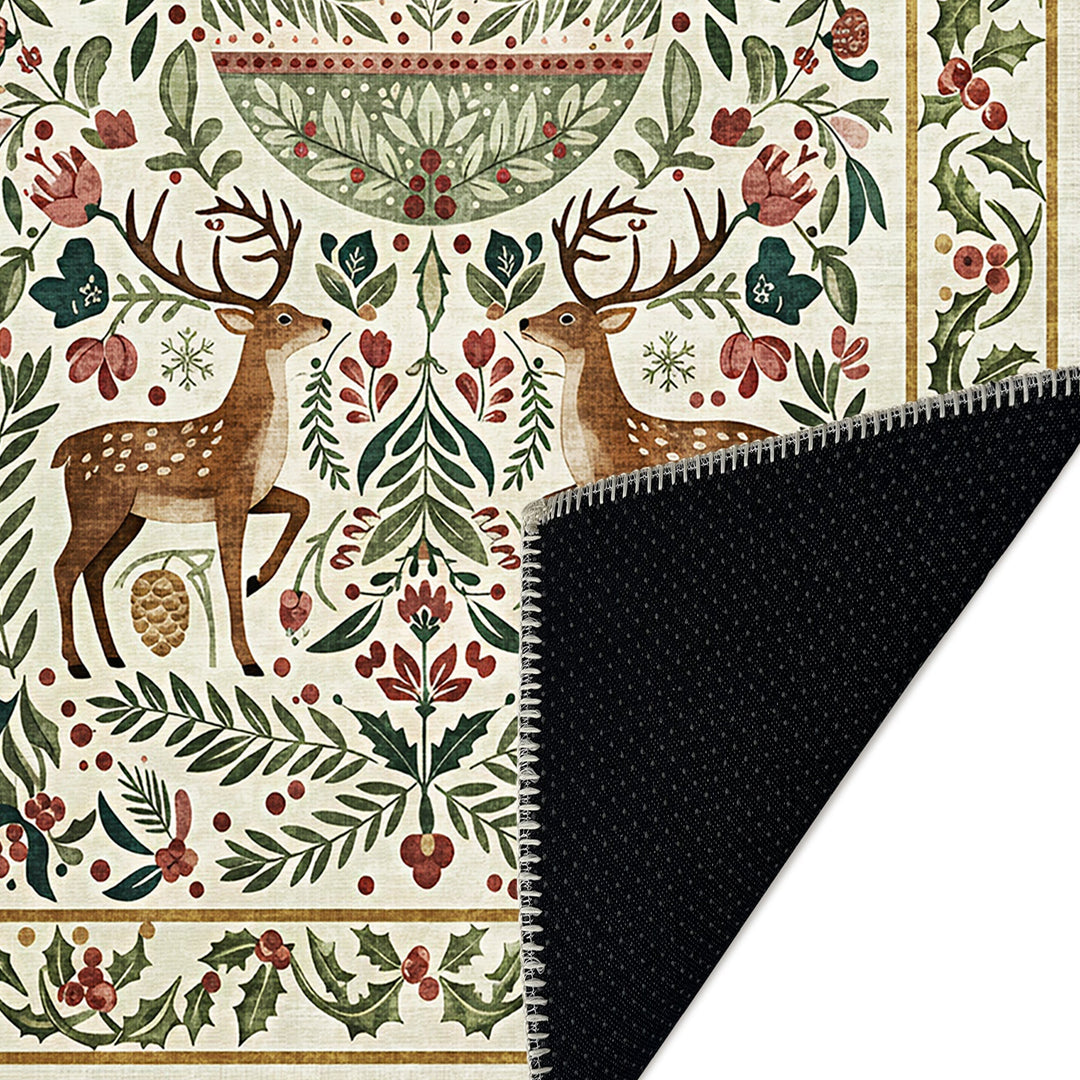 Teryna Christmas Beige And Green Machine Washable Cotton Area Rug - The Rug Decor