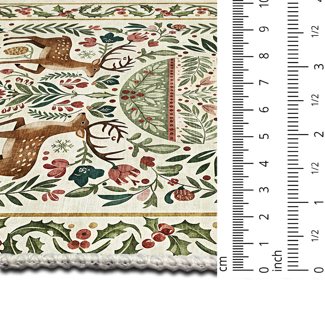 Teryna Christmas Beige And Green Machine Washable Cotton Area Rug - The Rug Decor