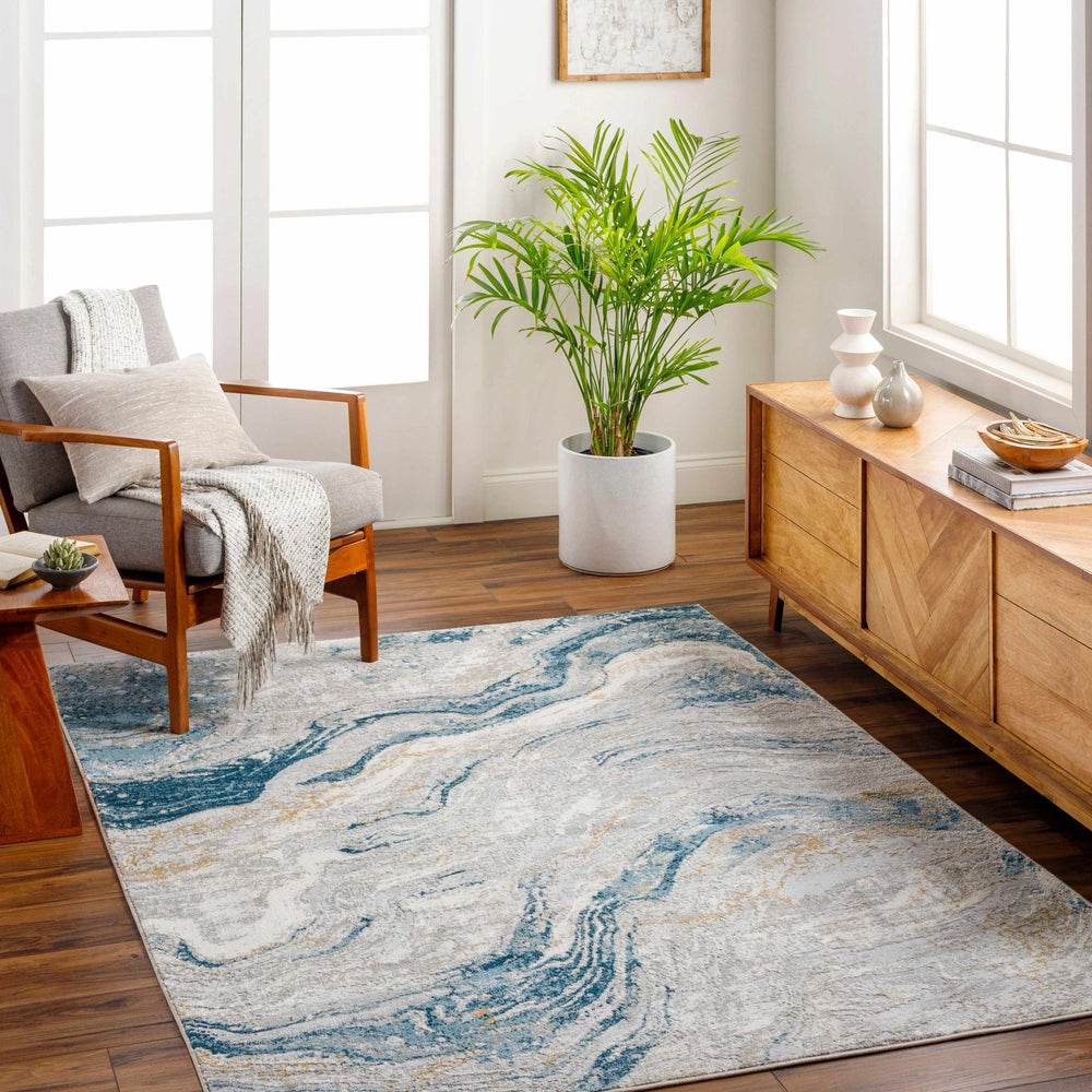 Tess Contemporary Abstract Design Gray And Blue Rug - The Rug Decor