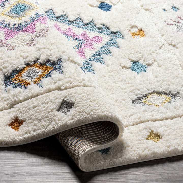 Textured Moroccan Style Ivory, Pink and Teal Traditional Design area rug - The Rug Decor