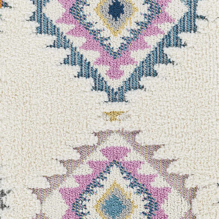 Textured Moroccan Style Ivory, Pink and Teal Traditional Design area rug - The Rug Decor