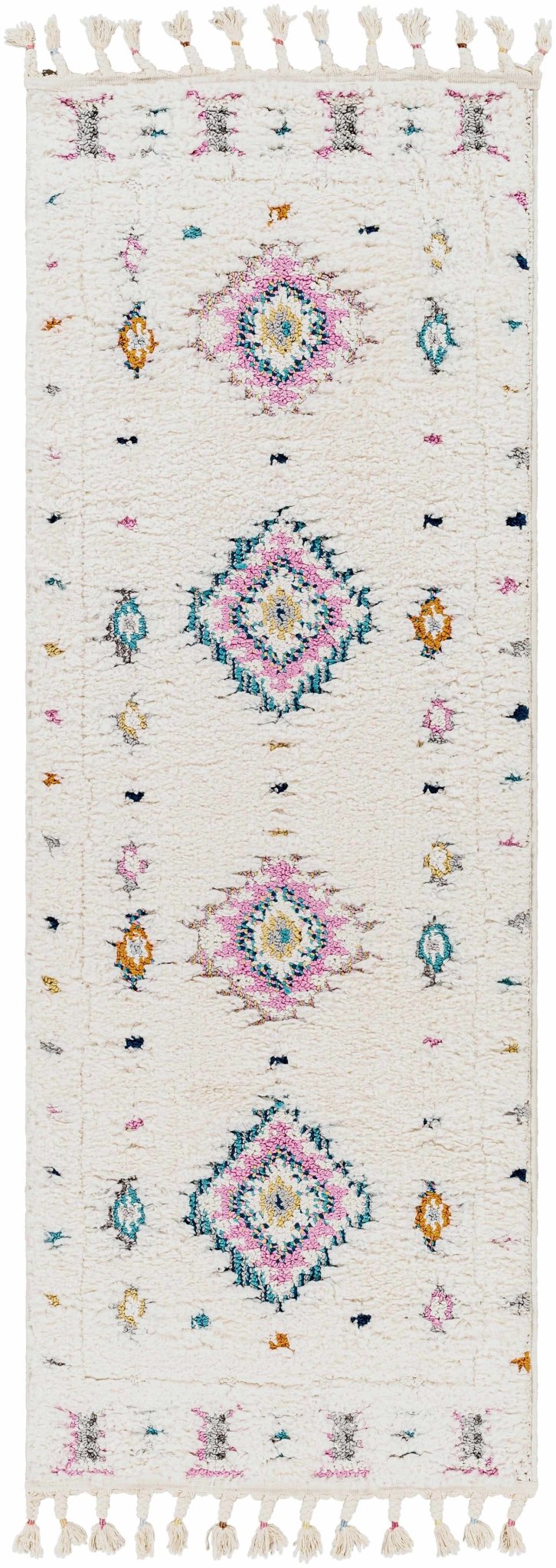Textured Moroccan Style Ivory, Pink and Teal Traditional Design area rug - The Rug Decor