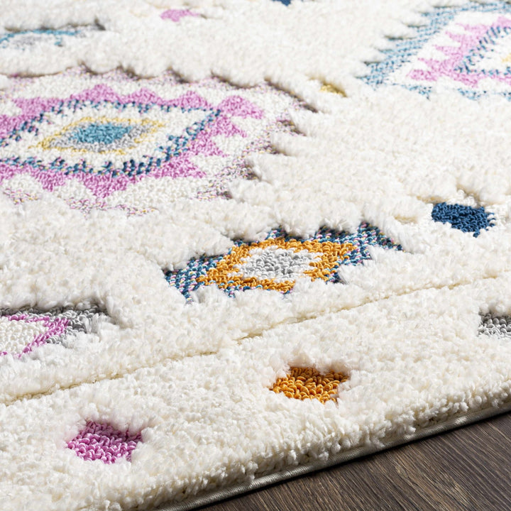 Textured Moroccan Style Ivory, Pink and Teal Traditional Design area rug - The Rug Decor