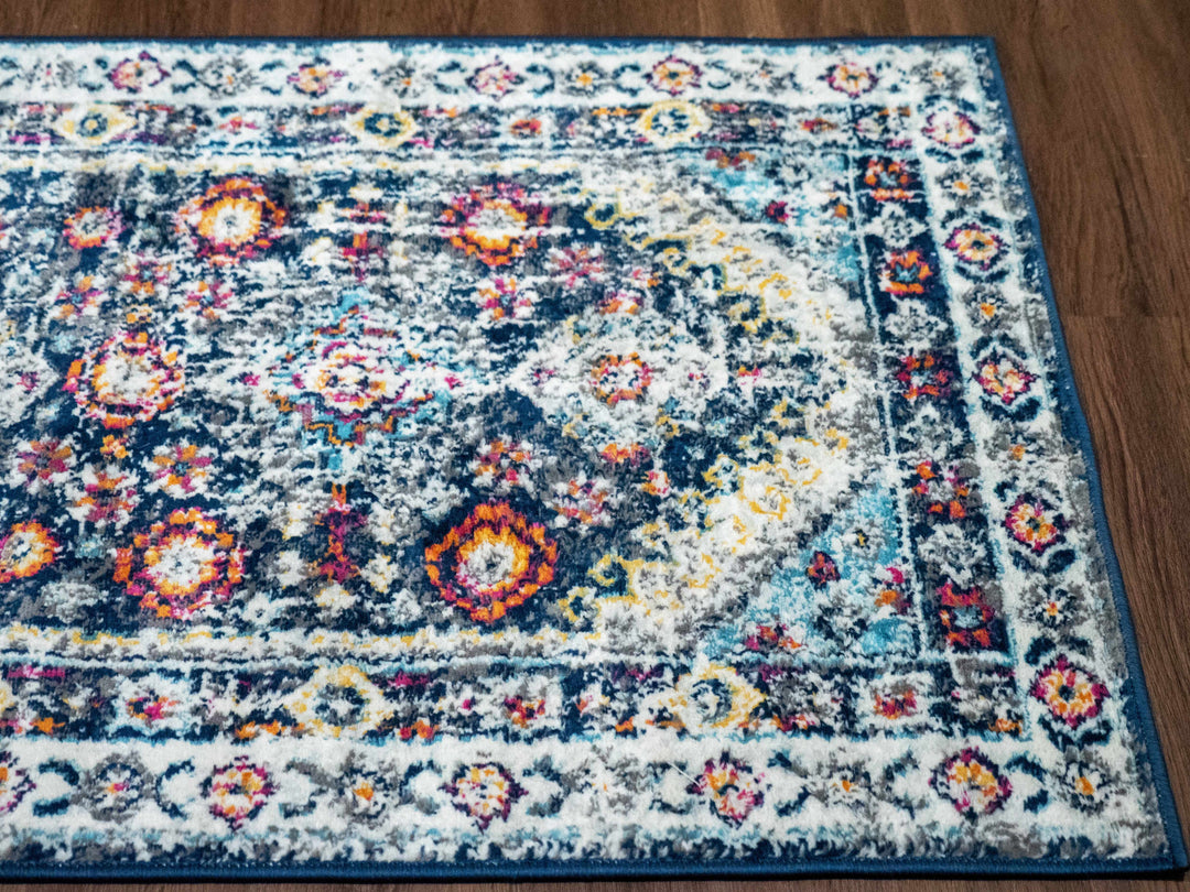 Tigrim Ivory And Blue Traditional Style Area Rug
