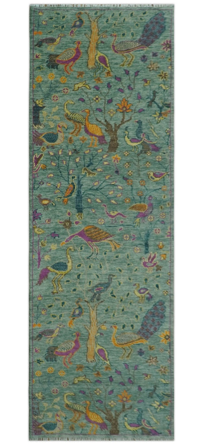 The Jungle Life Peacock on tree Rug Hand Knotted Multi Size Green Wool Rug - The Rug Decor