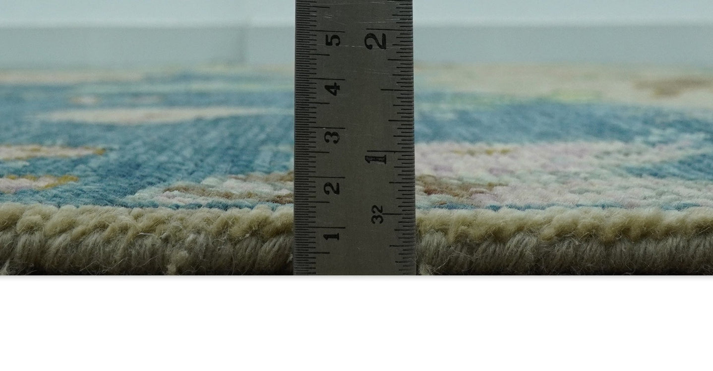 The Jungle Pond Custom Made Blue And Beige Hand Knotted Wool Area Rug - The Rug Decor