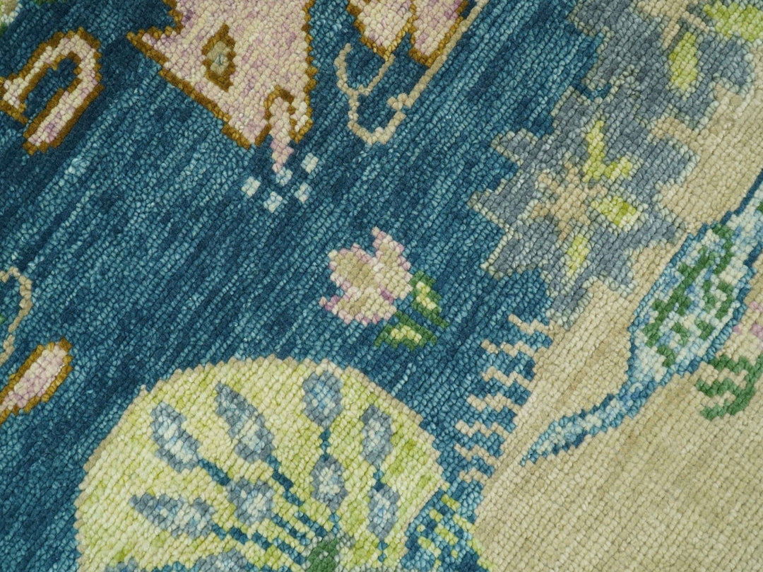 The Jungle Pond Custom Made Blue And Beige Hand Knotted Wool Area Rug - The Rug Decor